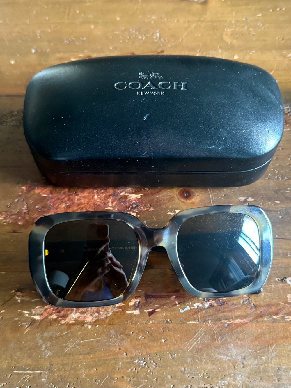 Coach Women's Tortoise Oversized  Rectangular Sunglasses and Hard Case HC8329U